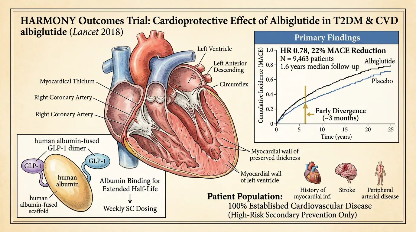 Cardiac anatomy in CV trial context. Illustration showing Structural heart disease relevance to GLP-1 prescribing.