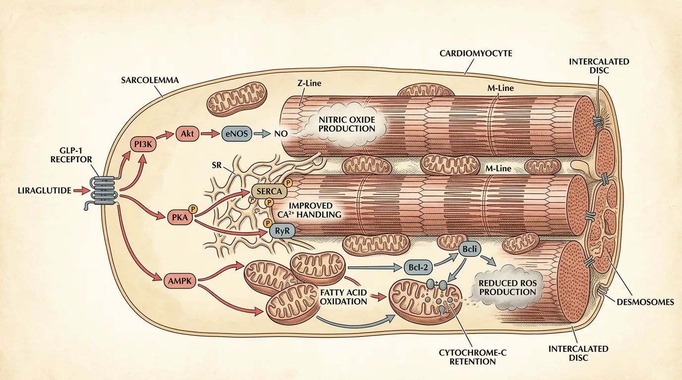 Cardioprotective signalling pathways. Illustration showing Intracellular mediators of vascular benefit.