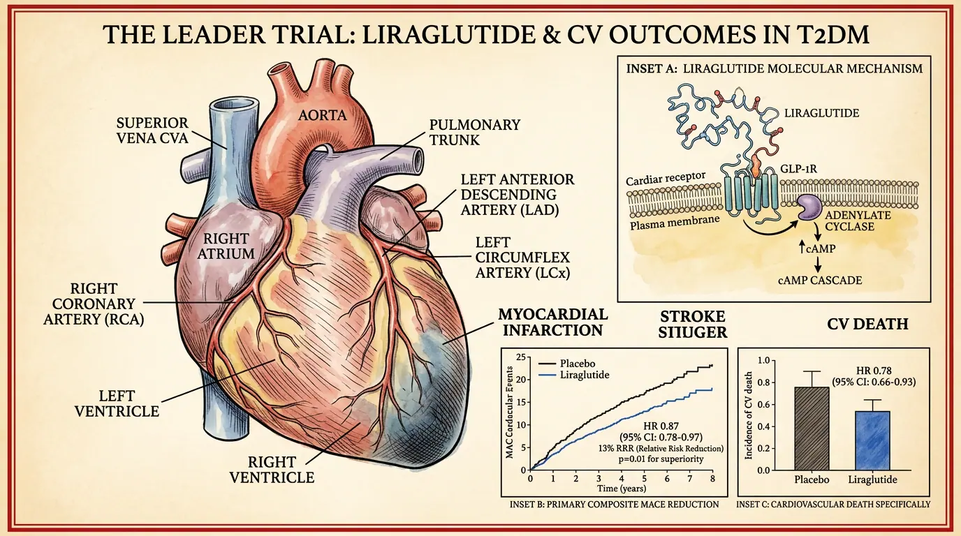 Cardiac anatomy in HF trials. Illustration showing HFpEF and HFrEF distinctions for GLP-1 RA evidence.