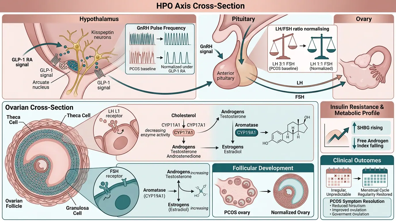Female reproductive endocrinology. Illustration showing PCOS, fertility, and contraception counselling.