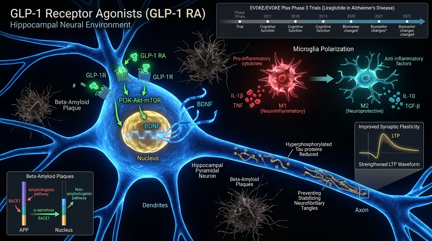 Hippocampal neurons — cognitive research. Illustration showing Preclinical neuroprotection hypotheses.