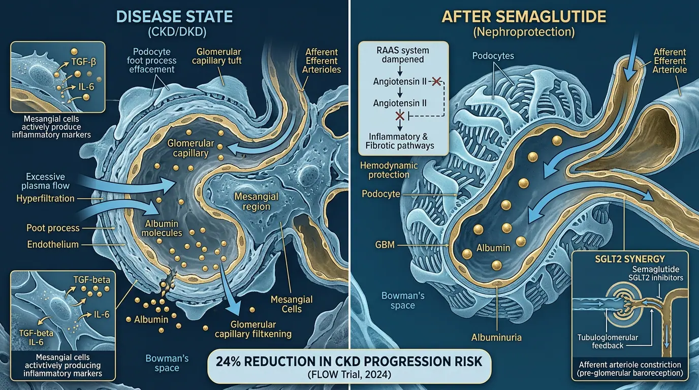 Renal anatomy & GLP-1 prescribing. Illustration showing Kidney structure relevant to FLOW and CKD dosing.